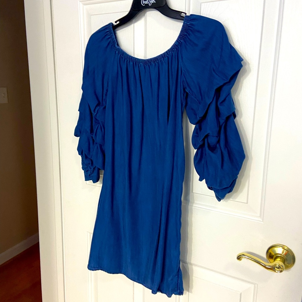 Off the shoulder blue denim dress from American eagle
